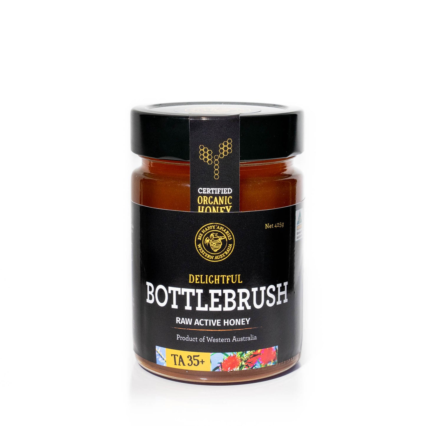 Bee Happy Apiaries | Certified Organic Bottlebrush TA35+ Active Honey